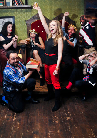 One of the rotating casts of “Drunk Shakespeare” running at Quinn’s Bar on West 44th Street. | JENNY ANDERSON 