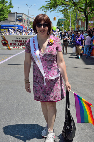Grand marshal Melissa Sklarz, a longtime transgender rights activist and the most recent past president of the Stonewall Democrats of New York City. | DONNA ACETO