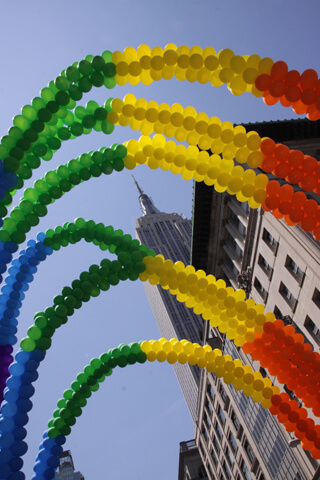 The rainbow arches pass by the Empire State Building. | MICHAEL LUONGO
