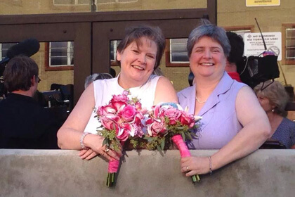 Mary Bishop and Sharon Baldwin, plaintiffs in the Oklahoma marriage equality case, marry in Tulsa. MARLIN LAVANHAR/ FACEBOOK.COM 