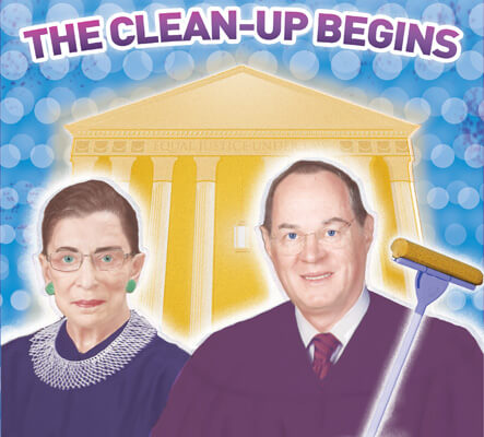 Supreme Court Justices Ruth Bader Ginsburg and Anthony Kennedy. | ILLUSTRATION BY MICHAEL SHIREY.