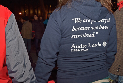 A protesters jacket evokes the late lesbian, African-American poet and writer Audre Lorde. | DONNA ACETO