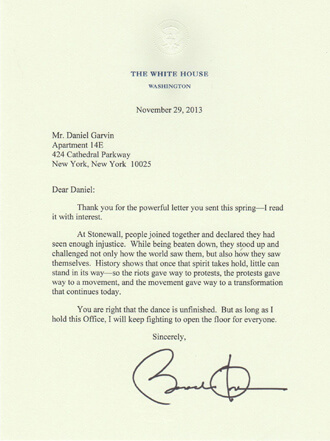 President Barack Obama’s response to Danny Garvin’s letter saying he had not yet had the chance at doing the “I Am A Completely Free Gay American Dance.” | FACEBOOK.COM 
