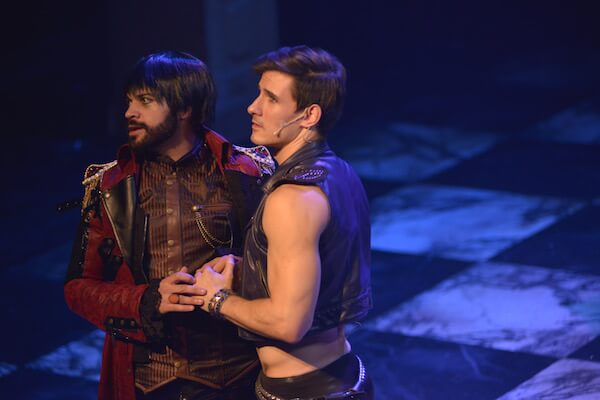 Michael Thomas Pugliese and Erik Ransom in Ransom’s musical adaptation of Shakespeare’s “Edward II,” “More than All the World,” at Theater for the New City through November 19. | MICHAEL KUSHNER PHOTOGRAPHY