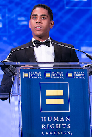 Jharrel Jerome, a “Moonlight” cast member who introduced playwright Tarell Alvin McCraney. | JEFFREY HOLMES/ HUMAN RIGHTS CAMPAIGN