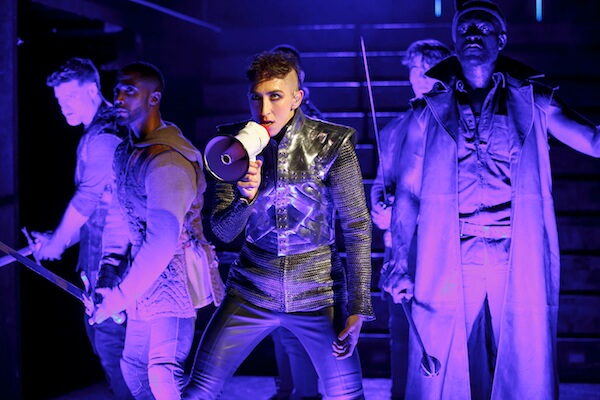 Jo Lampert in title role of David Byrne’s “Joan of Arc: Into the Fire,” directed by Alex Timbers, at the Public Theater through April 30. | JOAN MARCUS