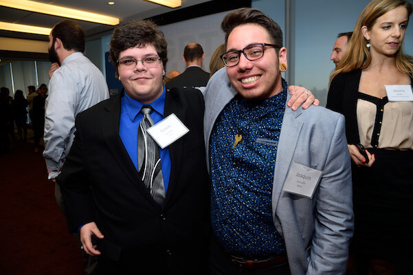 Gavin Grimm with Joaquin Carcano, a transgender man who works at the University of North Carolina’s Institute for Global Health and Infectious Diseases and was one of the plaintiffs who filed suit against that state’s notorious HB2 at the ACLU/ NYCLU event. | DONNA ACETO