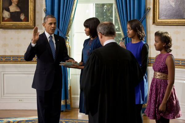 President Barack Obama takes the oath of office on Sunday, January 20 from Chief Justice John Roberts. | LAWRENCE JACKSON/ WHITE HOUSE
