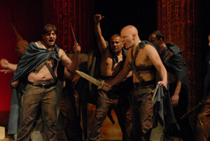 The inmates at the Rebibbia penitentiary enact a climactic scene from “Julius Caesar.” | ADOPT FILMS