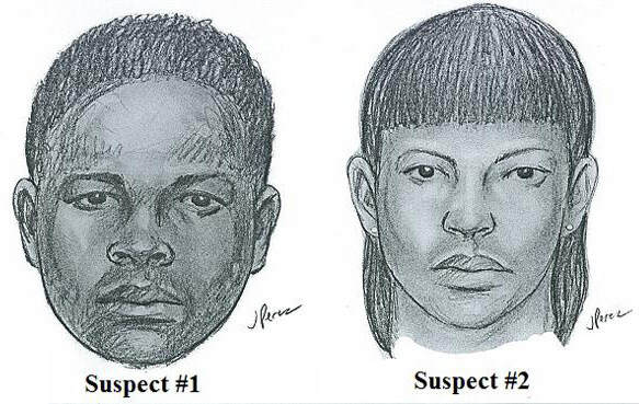 The NYPD has released a sketch of two of the suspects in the February 18 assault on Urena Morel Frankelly. | DCPI 