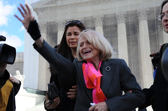 Edie Windsor leaves the Supreme Court after oral arguments in her challenge to the Defense of Marriage Act. | DONNA ACEtO