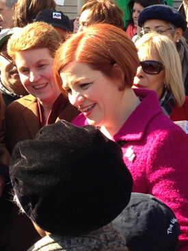 Quinn campaigns with her sister, Ellen, in Inwood on March 10. | GAY CITY NEWS