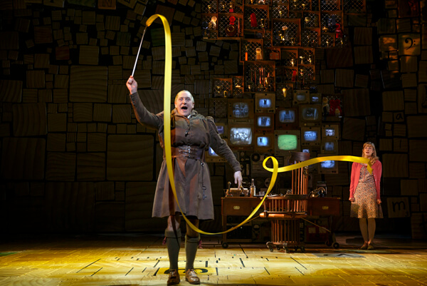 Bertie Carvel and Lauren Ward represent the worst and best of life, respectively, for the title character in Dennis Kelly and Tim Minchin’s musical adaptation of Roald Dahl’s “Matilda.” | JOAN MARCUS 