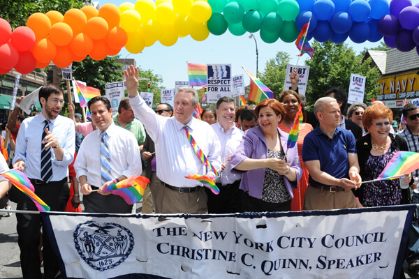 State Senator Daniel Squadron with City Councilmen Dan Garodnick and Daniel Dromm, Speaker Christine Quinn, and Councilmembers Jimmy Van Bramer and Karen Koslowitz. | DONNA ACETO
