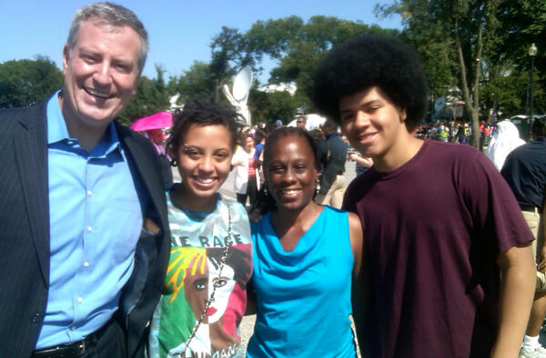 Public Advocate with his daughter, Chiara, his wife, Chirlane McCray, and his son, Dante. | ANDY HUMM