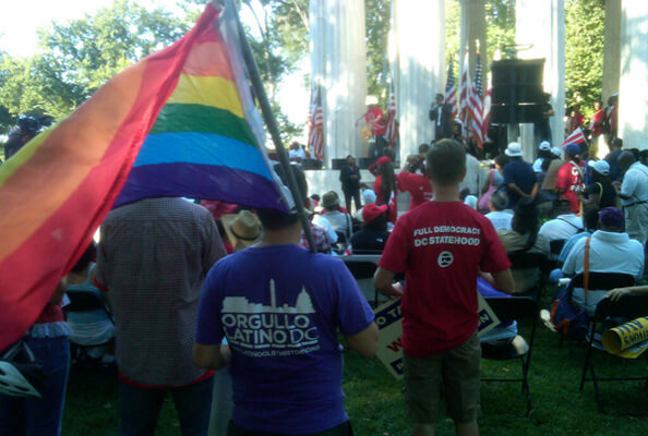 LGBT activists at a DC statehood rally prior to the 50th anniversary commemoration of Dr. Martin Luther King's "I Have a Dream" speech. | ANDY HUMM
