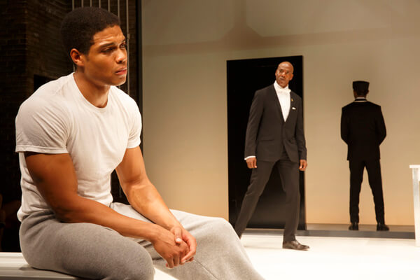 Ray Fisher and K. Todd Freeman in Will Power’s “Fetch Clay, Make Man,” directed by Des McAnuff. | JOAN MARCUS 