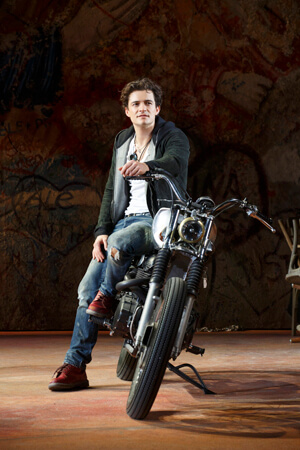 Orland Bloom as Romeo, after taking off his helmet upon his first appearance on stage. 