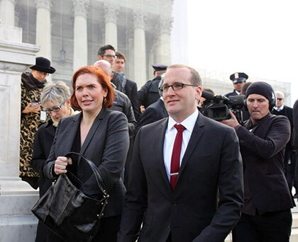 Kristina Schake and Chad Griffin outside the US Supreme Court in  “The Case Against 8.” | HBO DOCUMENTARIES