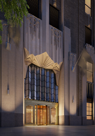 The entrance to Stella Tower on West 50th Street.  | PROPERTY MARKETS GROUP 