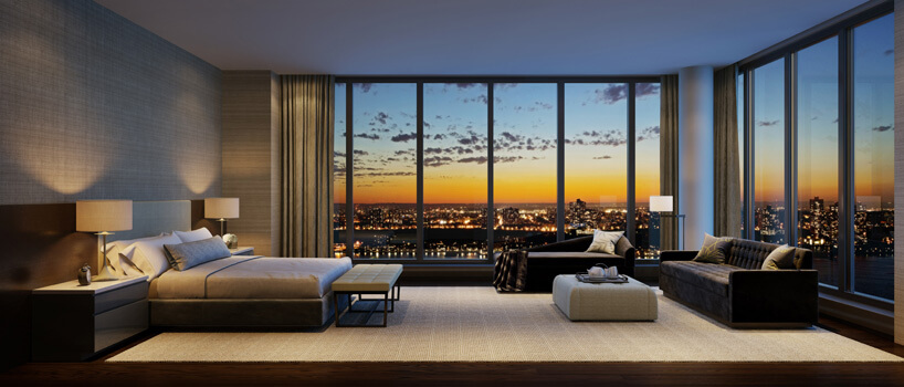 The master bedroom of a penthouse residence at One Riverside Park. | ONE RIVERSIDE PARK/ EXTELL DEVELOPMENT COMPANY 