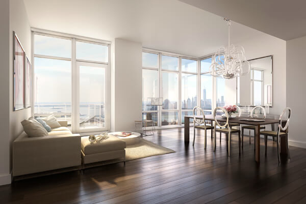 The view from a penthouse living room at 388 Bridge Street in Downtown Brooklyn. | HALSTEAD PROPERTY 