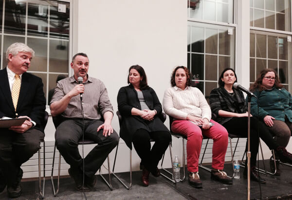 Moderator Andy Humm with Carl Siciliano, Kim Forte, Lillian Rivera, Nicole Abalone, and Kate Barnhart. | GAY CITY NEWS  
