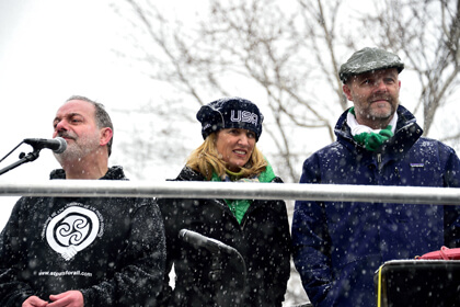 Parade grand marshals Kerry Kennedy and Brían F. O’Byrne (r.) with founder Brendan Fay. | DONNA ACETO