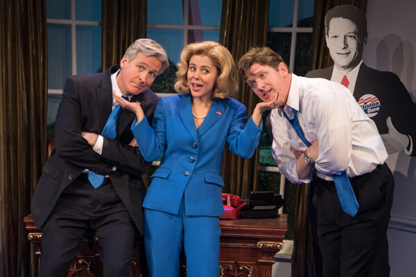 Tom Galantich, Kerry Butler, and Duke Lafoon in Paul Hodge and Michael Hodge’s “Clinton: The Musical.” | RUSS ROWLAND 