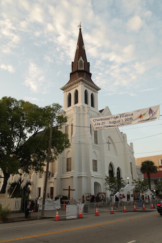 A pride banner serendipitously mounted near Mother Emanuel. | MICHAEL LUONGO 