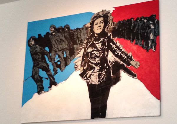 A painting by Sophia Dawson exhibited in a Bronx Museum of the Arts installation of art curated by Johanna Fernandez that tells the story of the Young Lords.