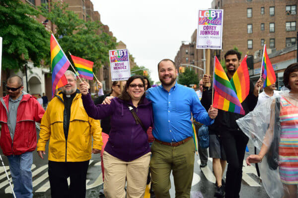 Councilmembers Rosie Mendez and Corey Johnson.