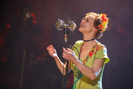 Amber Gray in Anaïs Mitchell’s “Hadestown,” directed by Rachel Chavkin, at New York Theatre Workshop through July 3. | JOAN MARCUS