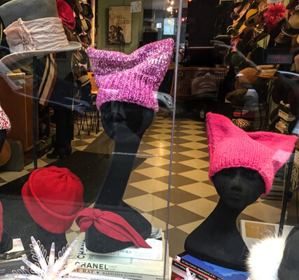 Pussyhats on sale at The Hat Shop on Thompson Street in Soho. | TEQUILA MINSKY
