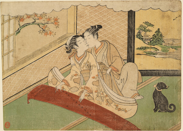 “Geese Descending on the Koto Bridges from Eight Fashionable Parlour Views” (1768–1770), a color woodblock print by Suzuki Harunobu (1725–1770). | ROYAL ONTARIO MUSEUM/ SIR EDMUND WALKER COLLECTION/ PHOTO BY BRIAN BOYLE