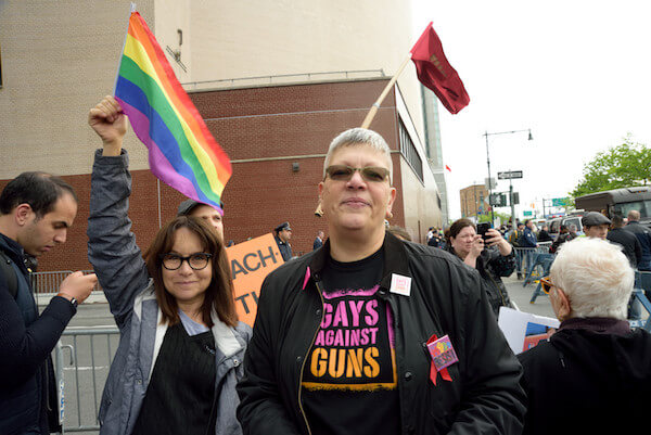 RoseAnn Rosenfeld Hermann and Cathy Marino-Thomas, activists from Gays Against Guns, marching on 12th Avenue. | DONNA ACETO